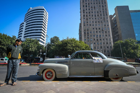 NEW DELHI, INDIA - MARCH 2: Vintage cars seen during The Statesman Vintage and Classic car rally at Connaught Place on March 2, 2025 in New Delhi, India. Over a hundred cars, including classic saloons, luxurious Rolls Royces, Chevrolet Impala, the popularのeditorial素材