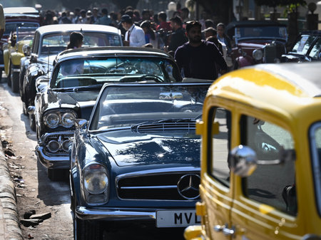 NEW DELHI, INDIA - MARCH 2: Vintage cars seen during The Statesman Vintage and Classic car rally at...