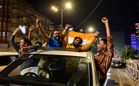 MUMBAI INDIA MARCH 9 2025 Cricket lovers celebartes after Indian Cricket team wins Champions Trophy   at Marines Drives   on March 9   2025 in Mumbai   India   Captain Rohit Sharma led Indian team to four-wicket triumph over New Zealand in the Champions Tのeditorial素材