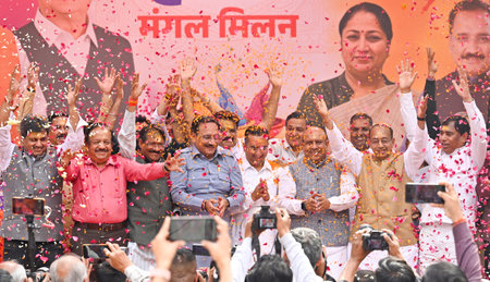 NEW DELHI INDIA MARCH 11 2025 BJP Leader Dr Harsh Vardhan BJP MP Harsh Malhotra Delhi BJP Party...