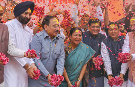NEW DELHI INDIA MARCH 11 2025 Delhi Chief Minister Rekha Gupta Delhi BJP Party President Virendra...