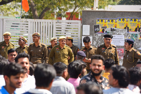 GURUGRAM INDIA - MARCH 12: Heavy police deployment outside Government Girls College during counting...