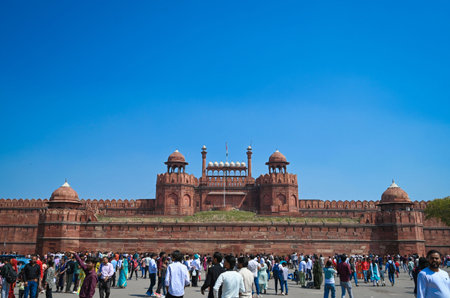 NEW DELHI, INDIA - MARCH 16: Tourists seen out during a hot day at Red Fort on March 16, 2025 in New Delhi, India (Photo by Sanchit Khanna/Hindustan Times )のeditorial素材