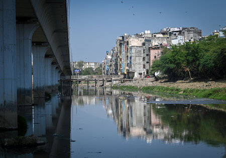 NEW DELHI, INDIA - MARCH 16: A view of Sunehri Pul Drain near Jangpura on March 16, 2025 in New Delhi, India (Photo by Sanchit Khanna/Hindustan Times )のeditorial素材