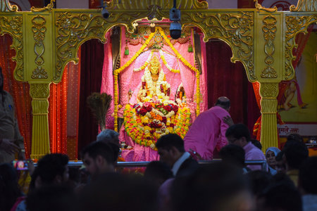 GURUGRAM, INDIA - MARCH 16: Hundreds of devotees arrive at Sheetla Mata Mandir for worship on the first day of Chaitra Mela near Gurugram village, on March 16, 2025 in Gurugram, India. (Photo by Parveen Kumar/Hindustan Times )のeditorial素材