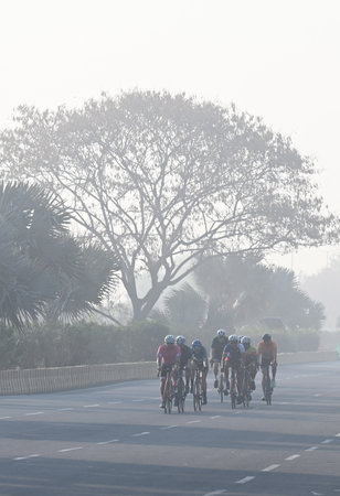 GREATER NOIDA, INDIA - MARCH 23: Over 2,600 cyclists from 24 states participated in the Cyclothon Marathon 2025 organized by HCL, held on a 10 km loop on the Noida-Greater Noida Link Road, on March 23, 2025 in Greater Noida, India. The HCL Cyclothon was oのeditorial素材