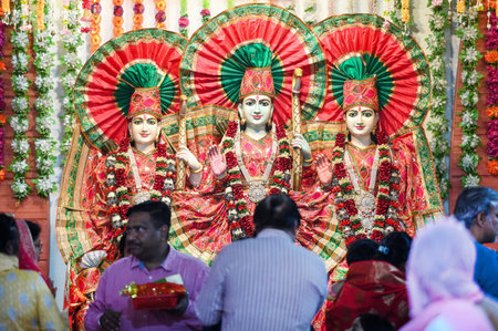 NOIDA, INDIA - MARCH 30: Devotees offer prayers on the first day of Chaitra Navratri festival, at Sanatan Dharm Mandir, Sector 19, on March 30, 2025 in Noida, India. (Photo by Sunil Ghosh/Hindustan Times )のeditorial素材