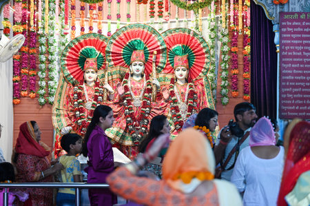 NOIDA, INDIA - MARCH 30: Devotees offer prayers on the first day of Chaitra Navratri festival, at...