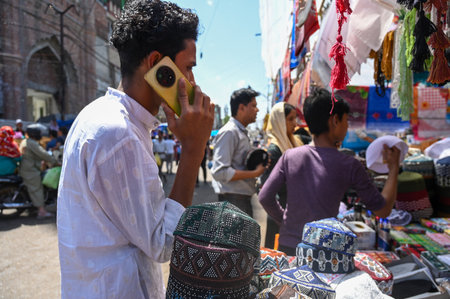 NOIDA, INDIA - MARCH 30: People shop at the Sector 8 market on the eve of Eid-ul-Fitr, on March 30, 2025 in Noida, India. (Photo by Sunil Ghosh/Hindustan Times )のeditorial素材