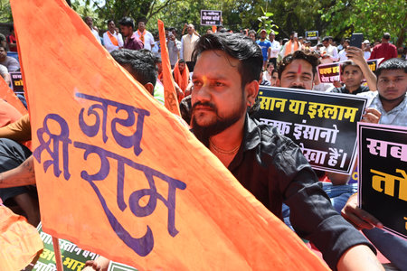 NEW DELHI, INDIA - MARCH 30: Activists of Hindu Raksha Dal, Save India Foundation, Population...