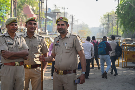 NOIDA, INDIA - MARCH 31: Gautam Buddha Nagar police tightens security near Sector 8 mosque before...
