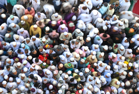 NOIDA, INDIA - MARCH 31: Muslims offer prayers (namaz) on the occasion of Eid-Ul-Fitr at the Sector...
