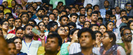 KOLKATA INDIA APRIL 7 2025 Thousands of jobless teacher attending the meeting with chief minister Mamata Banerjee after the Supreme Court invalidated the appointment of 25753 teachers and other staffs in West Bengal at Netaji Indoor Stadium on April 7 202のeditorial素材