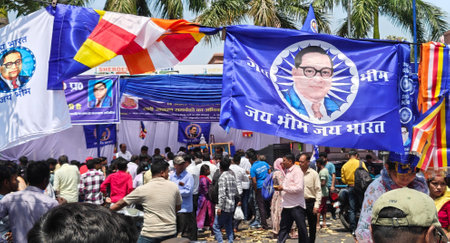 LUCKNOW INDIA APRIL 14 2025 Thousands of people gathered at Ambedkar Park Gomti Nagar to celebrate the 134th birth anniversary of Bharat Ratna Dr Bhimrao Ambedkar on April 14 2025 in Lucknow India Photo by Deepak Gupta Hindustan Timesのeditorial素材