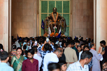 LUCKNOW INDIA APRIL 14 2025 Thousands of people gathered at Ambedkar Park Gomti Nagar to celebrate the 134th birth anniversary of Bharat Ratna Dr Bhimrao Ambedkar on April 14 2025 in Lucknow India Photo by Deepak Gupta Hindustan Timesのeditorial素材
