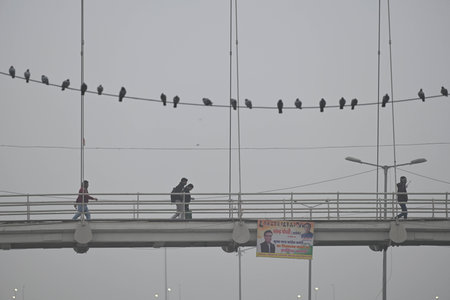 NEW DELHI, INDIA - JANUARY 4: Commuters out on cold and foggy morning at Patparganj Industries area, on January 4, 2024 in New Delhi, India. According to IMD, Delhi NCR is likely to see extreme cold in the next next few days with minimum temperature touchのeditorial素材