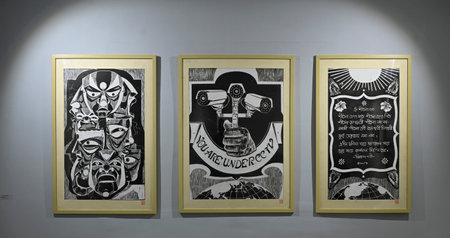 KOLKATA, INDIA - JANUARY 8:  Installation view of 57th Annual Exhibition 2024 at Birla Academy of Art & Culture  on January 8, 2024 in Kolkata, India.  (Photo by Samir Jana/Hindustan Times)のeditorial素材