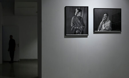 KOLKATA, INDIA - JANUARY 8:  Installation view of 57th Annual Exhibition 2024 at Birla Academy of Art & Culture  on January 8, 2024 in Kolkata, India.  (Photo by Samir Jana/Hindustan Times)のeditorial素材