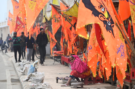 AYODHYA, INDIA - JANUARY 17:  The people of Ayodhya are excited ahead of the consecration ceremony of Shri Ram Janmbhoomi Temple  on January 17, 2024 in Ayodhya, India. The consecration ceremony of Ram Temple will be held in Ayodhya on January 22. The eveのeditorial素材