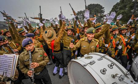 NEW DELHI, INDIA â€“ JANUARY 20: Indian Army's Kumaon Regiment personnel during rehearsal for...