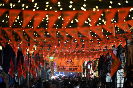 NEW DELHI, INDIA â JANUARY 21: A view of decorated Janpath Market, ahead of consecration of Ram temple at Ayodhya, on January 21, 2024 in New Delhi, India. (Photo by Salman Ali/Hindustan Times )のeditorial素材