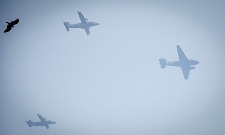 NEW DELHI, INDIA - JANUARY 19:  Indian Air force Fighter Planes fly past during rehearsal for the Republic Day Parade 2024 at the Kartavya Path near Vijay Chowk  on January 19, 2024 in New Delhi, India.  (Photo by Raj K Raj/Hindustan Times)のeditorial素材
