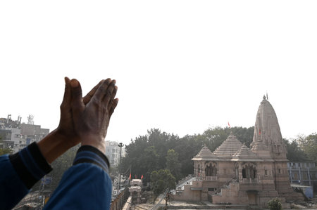 NEW DELHI, INDIA â JANUARY 20: A view of Shree Ram Mandir located at Ashok Vihar Phase-1, ahead of the Shri Ram temple 'Pran Pratishtha' in Ayodhya, on January 20, 2024 in New Delhi, India. (Photo by Salman Ali/Hindustan Times )のeditorial素材