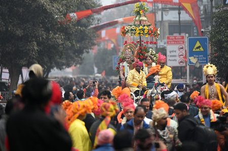 NEW DELHI, INDIA â JANUARY 21: Luv Kush Ramlila committee organized Lord Ram Procession from Gauri Shankar temple Chandni Chowk, ahead of consecration of Ram temple at Ayodhya, on January 21, 2024 in New Delhi, India. (Photo by Salman Ali/Hindustan Timeのeditorial素材