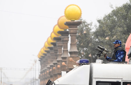 AYODHYA, INDIA â JANUARY 20: Heavy force deployed in Ayodhya ahead of the consecration ceremony of Shri Ram Janmabhoomi Temple on January 20, 2024 in Ayodhya, India. (Photo by Deepak Gupta/Hindustan Times )のeditorial素材