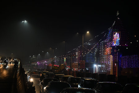 NEW DELHI, INDIA â JANUARY 21: A view of decorated Hanuman Mandir Kashmiri gate, ahead of consecration of Ram temple at Ayodhya, on January 21, 2024 in New Delhi, India. (Photo by Salman Ali/Hindustan Times )のeditorial素材