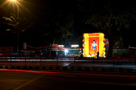 NEW DELHI, INDIA â JANUARY 21: A statue of Lord Ram idol installed outside BJP MP Parvesh Sahib Singh residence Janpath Road, ahead of consecration of Ram temple at Ayodhya, on January 21, 2024 in New Delhi, India. (Photo by Salman Ali/Hindustan Times )のeditorial素材
