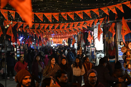 NEW DELHI, INDIA â JANUARY 21: A view of decorated Janpath Market, ahead of consecration of Ram temple at Ayodhya, on January 21, 2024 in New Delhi, India. (Photo by Salman Ali/Hindustan Times )のeditorial素材
