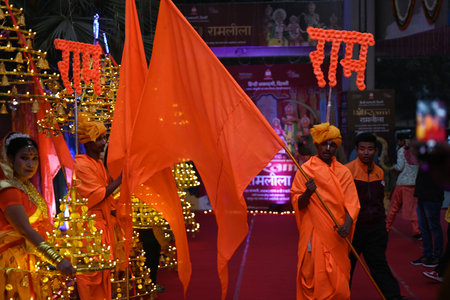 NEW DELHI, INDIA â€“ JANUARY 21: Artists welcome guests during Shree Ram â€˜Ramlila...