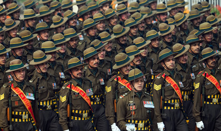 NEW DELHI, INDIA --- JANUARY 26: A contingent of the Kumaon Regiment marches past the saluting Base...