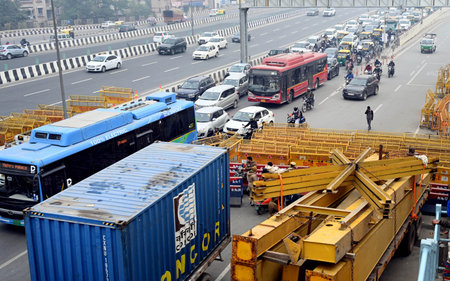 NEW DELHI, INDIA - FEBRUARY 13:  Traffic congestion at Delhi Meerut Expressway , near Pandav Nagar...