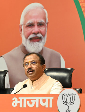 NEW DELHI, INDIA - FEBRUARY 7:  Union Minister V. Muraleedharan, Rajeev Chandrasekhar & Prakash...