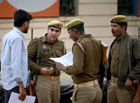 NOIDA, INDIA -FEBRUARY 17: Candidates leave after appearing for UP Police Constable Exam 2024 at...