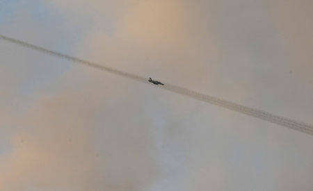 JAISALMER, INDIA -FEBRUARY 17: Indian Air Force fighters showing their skills during \Vayu Shakti\...