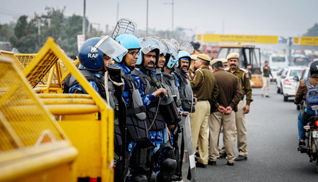 NEW DELHI, INDIA - FEBRUARY 12: Delhi Police and Security forces officials preparing security...