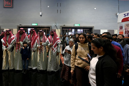 NEW DELHI, INDIA -FEBRUARY 10: People at the stall of Kingdom of Saudi Arabia at World Book Fair on...