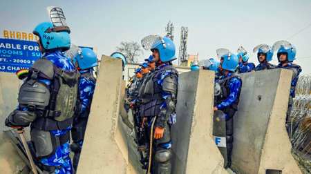 NEW DELHI, INDIA - FEBRUARY 13:  Delhi Police and Security forces officials preparing security...