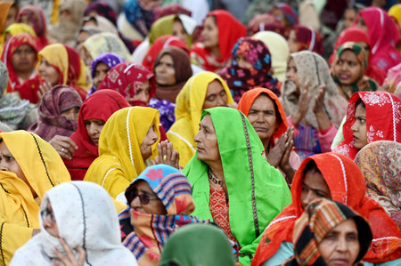 GREATER NOIDA, INDIA -FEBRUARY 7: Farmers organized Maha panchayat near Greater Noida Authority regarding farmers going to Delhi tomorrow, on February 7, 2024 in Greater Noida, India. (Photo by Sunil Ghosh/Hindustan Times)のeditorial素材