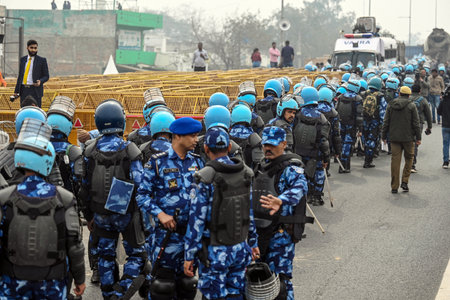 NEW DELHI, INDIA - FEBRUARY 13:  Delhi Police and Security forces officials preparing security...