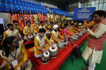 NEW DELHI, INDIA -FEBRUARY 24: Students perform during the 100th convocation of the Delhi University...