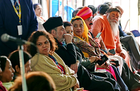 JAMMU, INDIA - FEBRUARY 20: Former Deputy Chief Minister of Jammu and Kashmir and one of the founding members of Peoples Democratic party Muzaffar Hussain Baig is seen at Prime Minister Narendra Modi Public rally at Maulana Azad Stadium on February 20, 20のeditorial素材