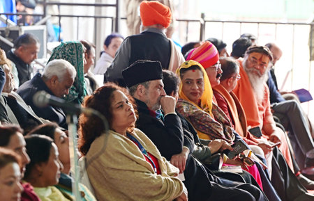 JAMMU, INDIA - FEBRUARY 20: Former Deputy Chief Minister of Jammu and Kashmir and one of the founding members of Peoples Democratic party Muzaffar Hussain Baig is seen at Prime Minister Narendra Modi Public rally at Maulana Azad Stadium on February 20, 20のeditorial素材