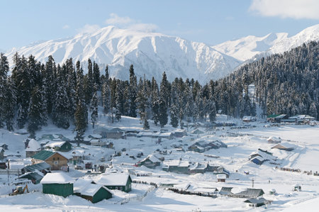 SRINAGAR, INDIA - FEBRUARY 25: A view of the snow-covered ski resort, Gulmarg, about 55kms from on February 25, 2024 in Srinagar, India. (Photo by Waseem Andrabi/Hindustan Times )のeditorial素材