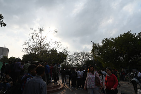 NEW DELHI, INDIA - MARCH 2: People enjoying pleasant weather after rain at CP , on March 2, 2024 in New Delhi, India. Rain lashed parts of the national capital on Saturday, bringing down the pollution levels in the city. Delhi's maximum temperature settleのeditorial素材