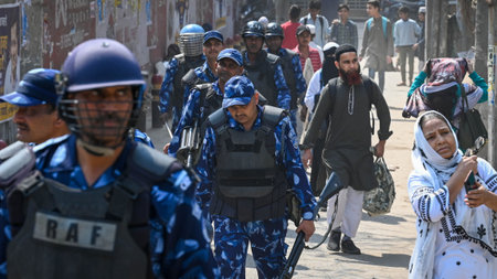 NEW DELHI, INDIA - MARCH 12: Delhi Police and Security personnel Flag march at the shaheen bagh a...