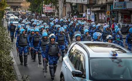 NEW DELHI, INDIA - MARCH 12: Delhi Police and Security personnel Flag march at the Seelam Pur...